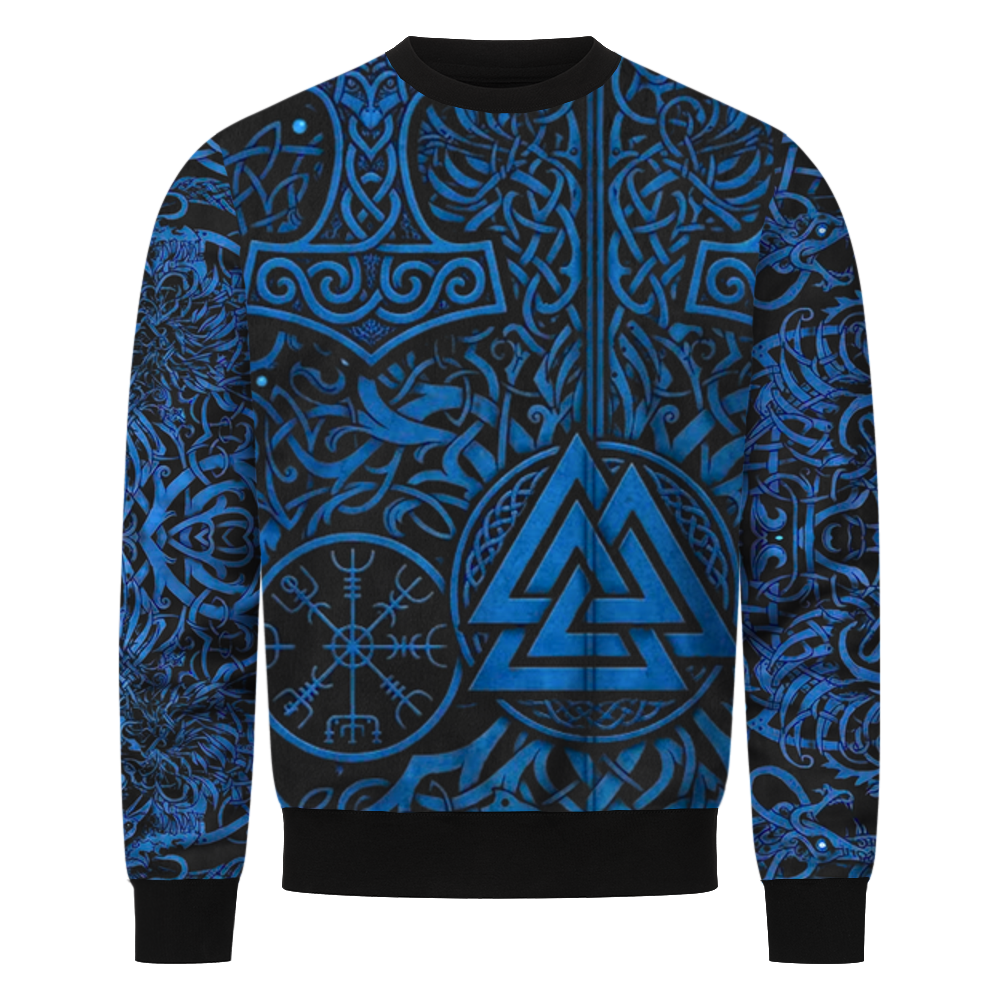 Aesir Wikinger Sweatshirt, Allover-Druck mit Yggdrasil und Valknut – Ansicht 1