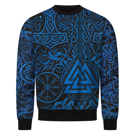 Aesir Wikinger Sweatshirt, Allover-Druck mit Yggdrasil und Valknut – Ansicht 1