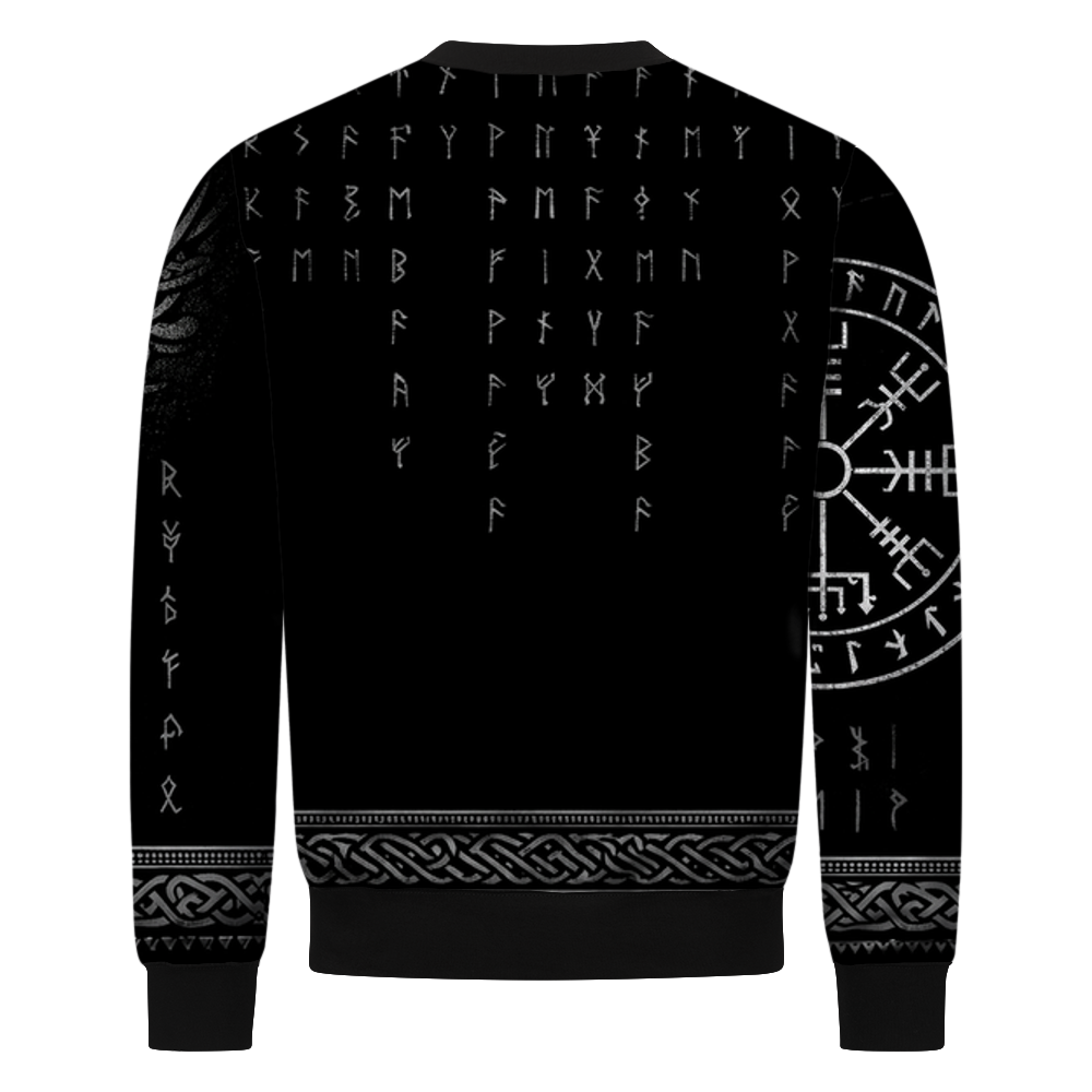 Rabenrunen Wikinger Sweatshirt, Allover-Druck mit Rabe und Runen – Ansicht 2