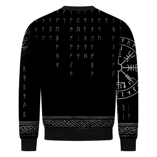 Rabenrunen Wikinger Sweatshirt, Allover-Druck mit Rabe und Runen – Ansicht 2
