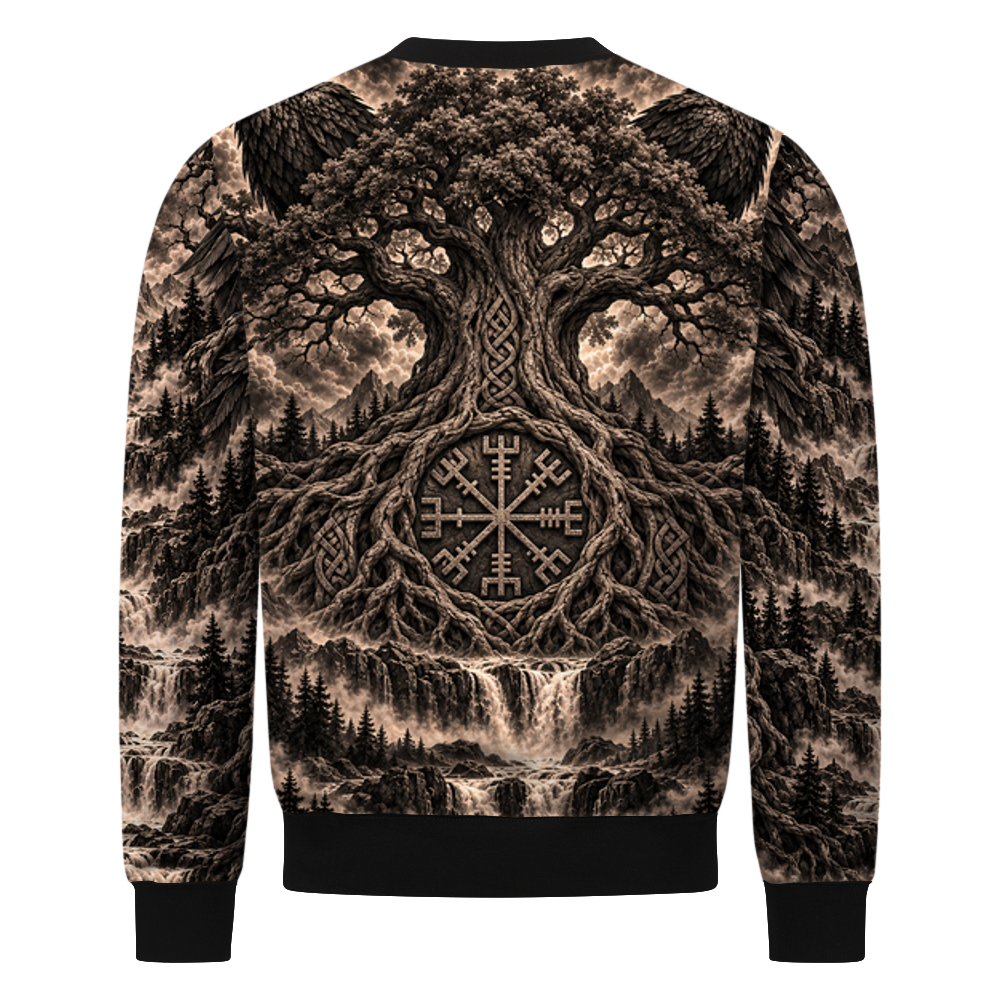 Odins Augen Wikinger Sweatshirt, Rückseite mit Yggdrasil und Vegvísir