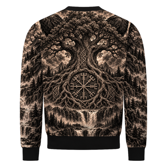 Odins Augen Wikinger Sweatshirt, Rückseite mit Yggdrasil und Vegvísir