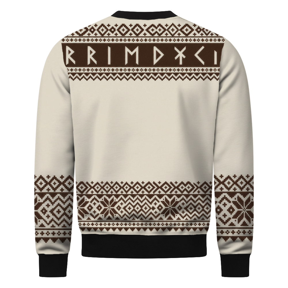 SchneeKompass Wikinger Sweatshirt, Rückseite mit Runenreihe und Schneeflockenband