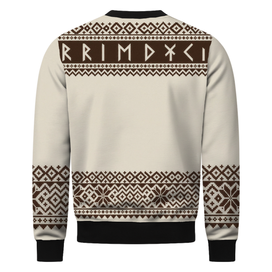 SchneeKompass Wikinger Sweatshirt, Rückseite mit Runenreihe und Schneeflockenband
