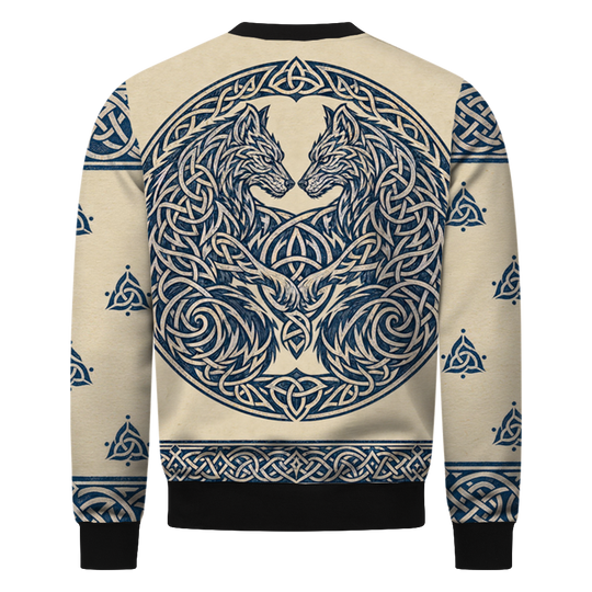 Wolfherz Wikinger Sweatshirt, Rückseite mit zwei Wölfen im Knotenring