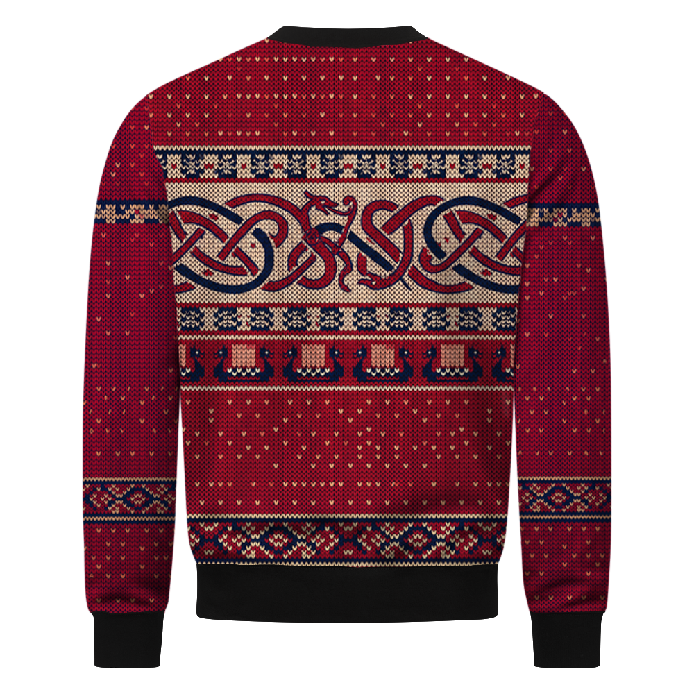 Julblót Wikinger Sweatshirt, Rückseite mit Drachenknoten und Drachenbooten