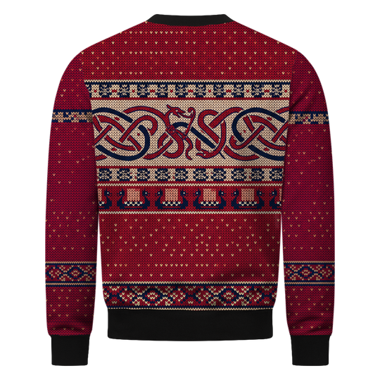 Julblót Wikinger Sweatshirt, Rückseite mit Drachenknoten und Drachenbooten