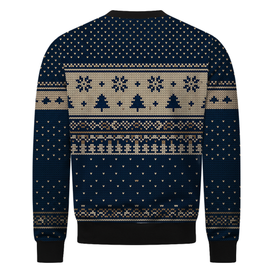 Sköll &amp; Hati Wikinger Sweatshirt, Rückseite mit Schneesternen und Tannen
