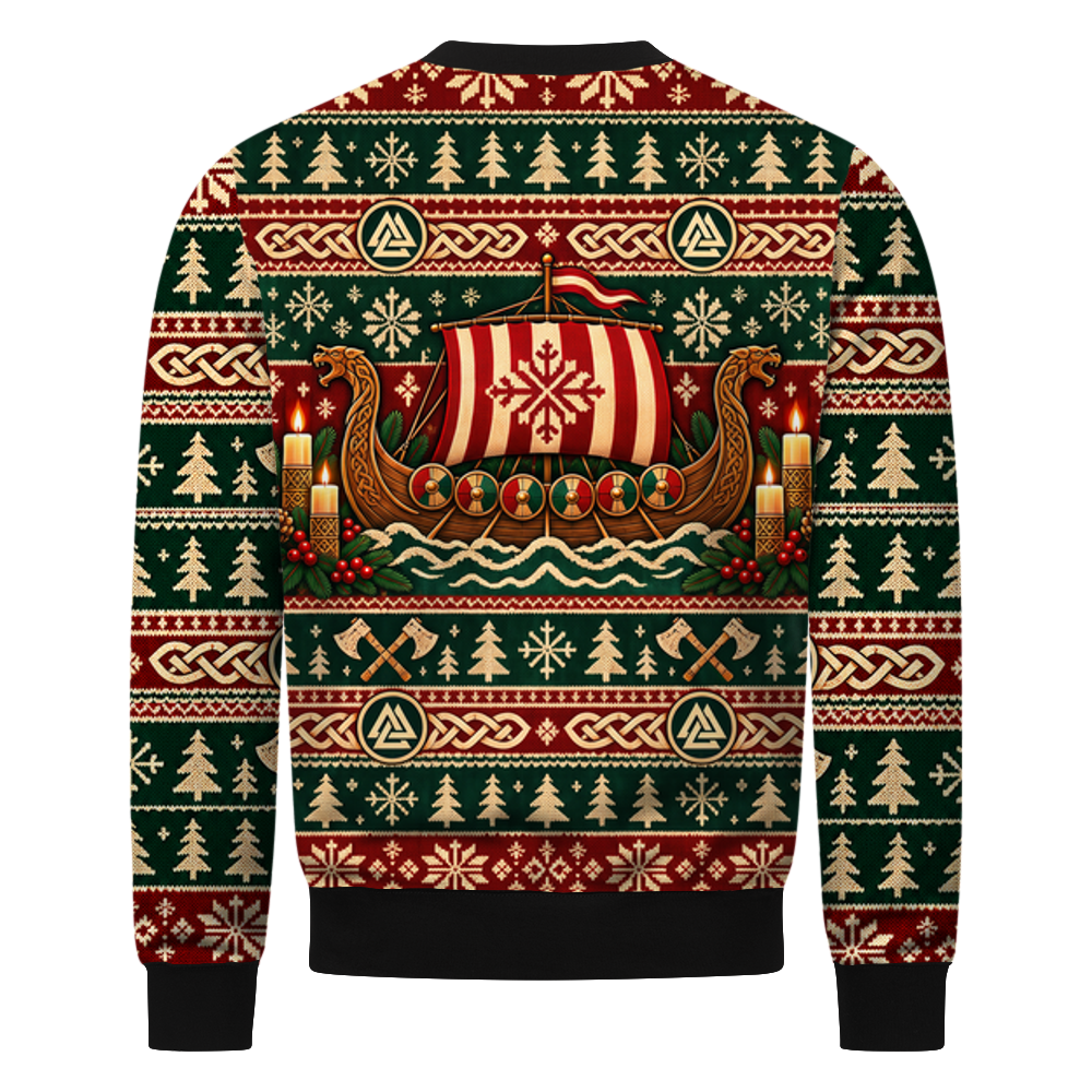 Metkönig Wikinger Sweatshirt, Rückseite mit Drachenboot und Kerzen
