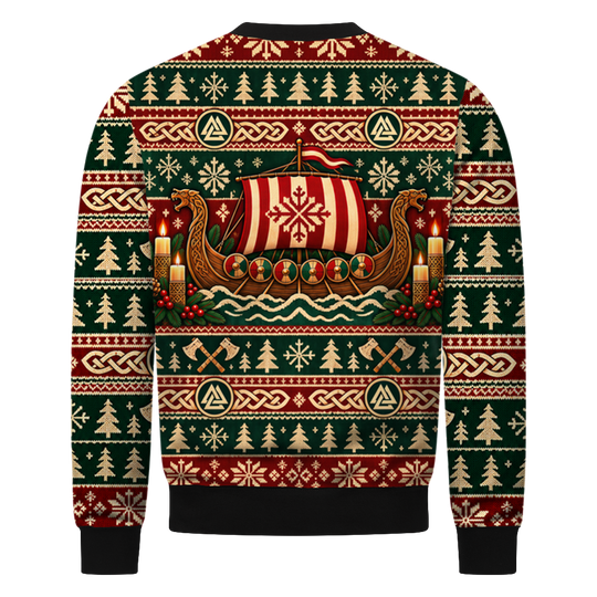 Metkönig Wikinger Sweatshirt, Rückseite mit Drachenboot und Kerzen