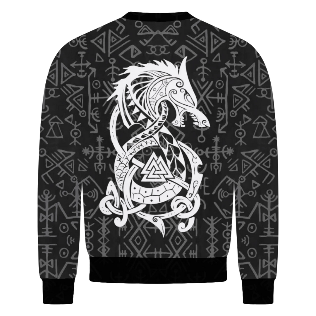 Runar Wikinger Sweater, Rückenansicht mit Drachen-Grafik