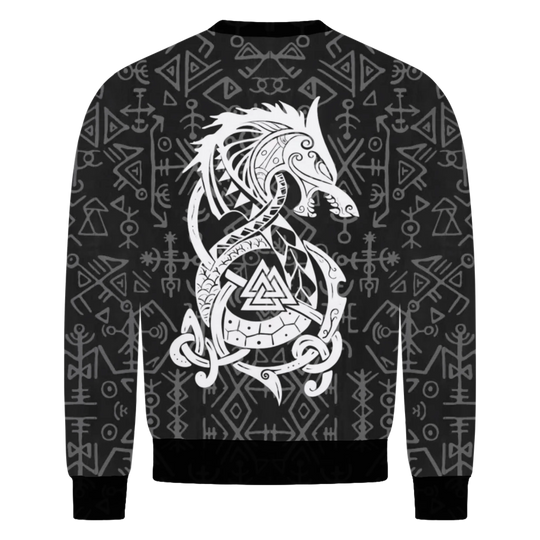 Runar Wikinger Sweater, Rückenansicht mit Drachen-Grafik
